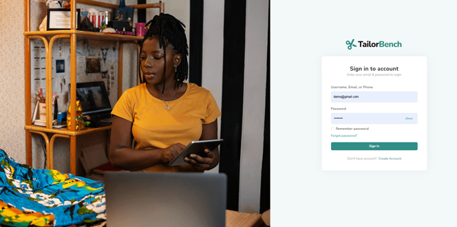 TailorBench Login Page