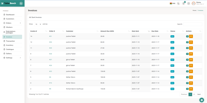 TailorBench Invoice Management